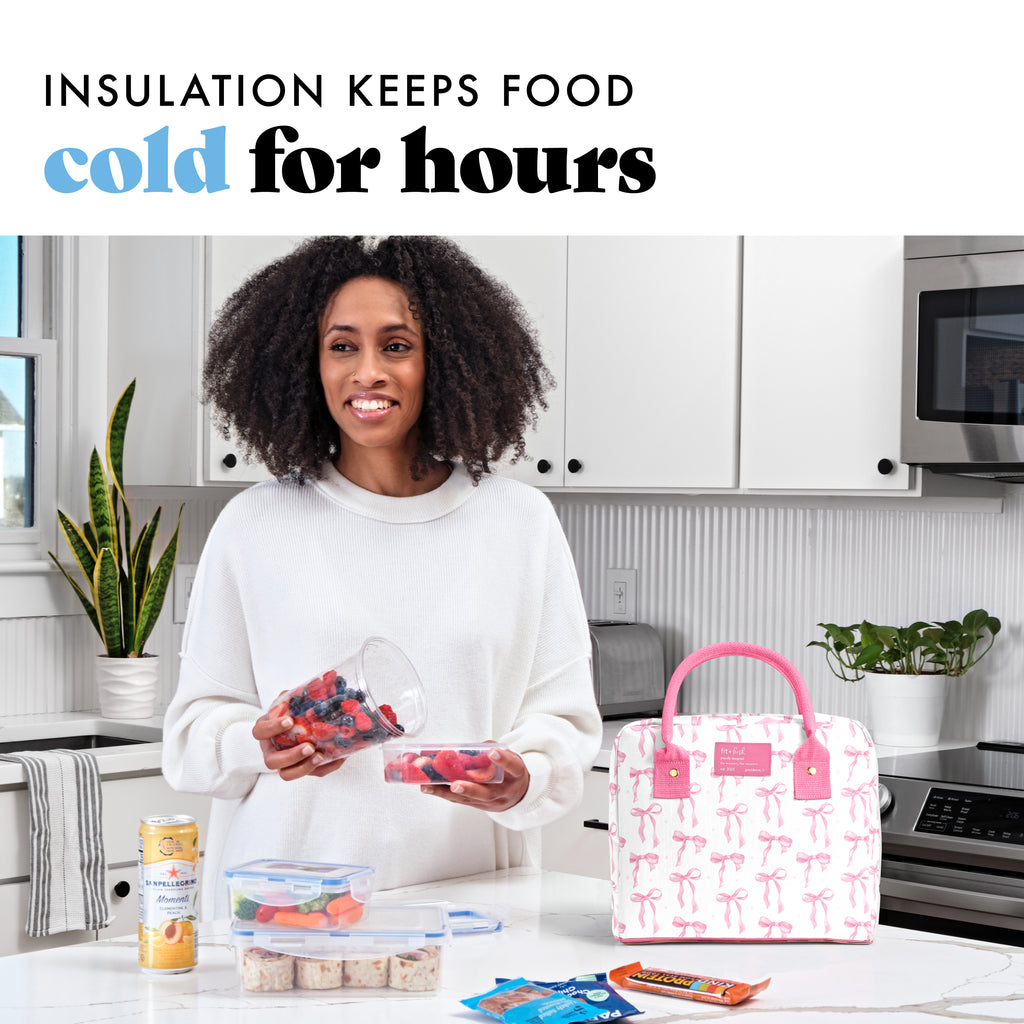 Bloomington Lunch Bag with Lunch Kit, Pink Satin Bows