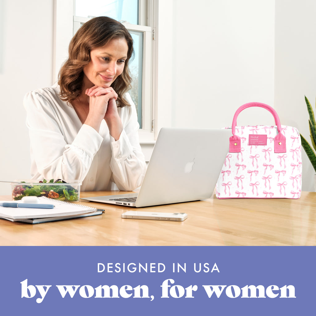 Bloomington Lunch Bag with Lunch Kit, Pink Satin Bows