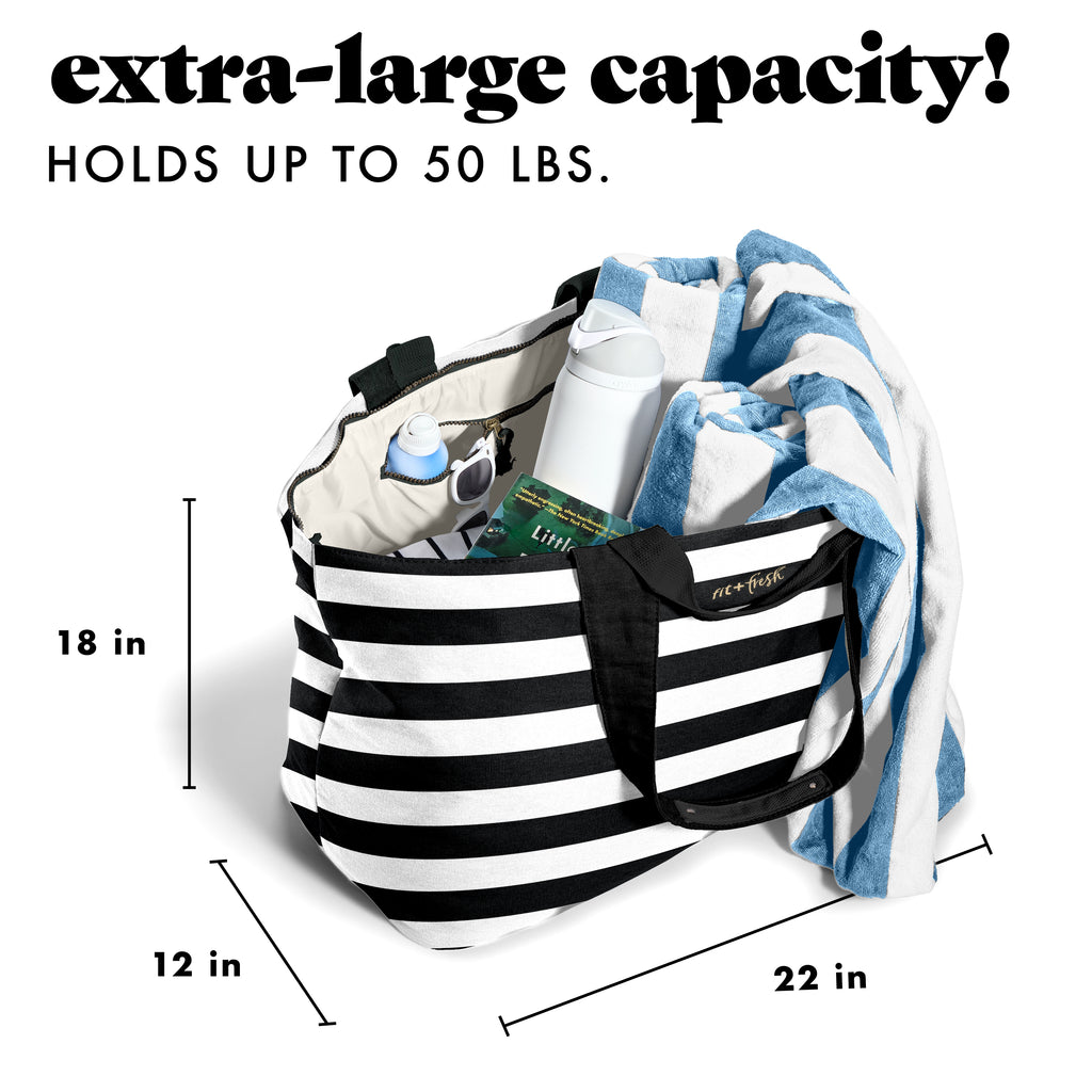 All The Things XL Travel Tote Bag, B&W Stripe