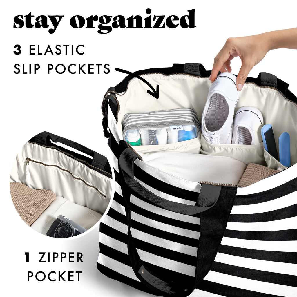 All The Things XL Travel Tote Bag, B&W Stripe