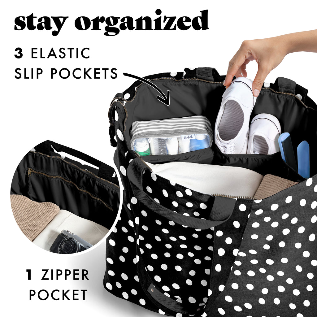 All The Things XL Travel Tote Bag, B&W Dot