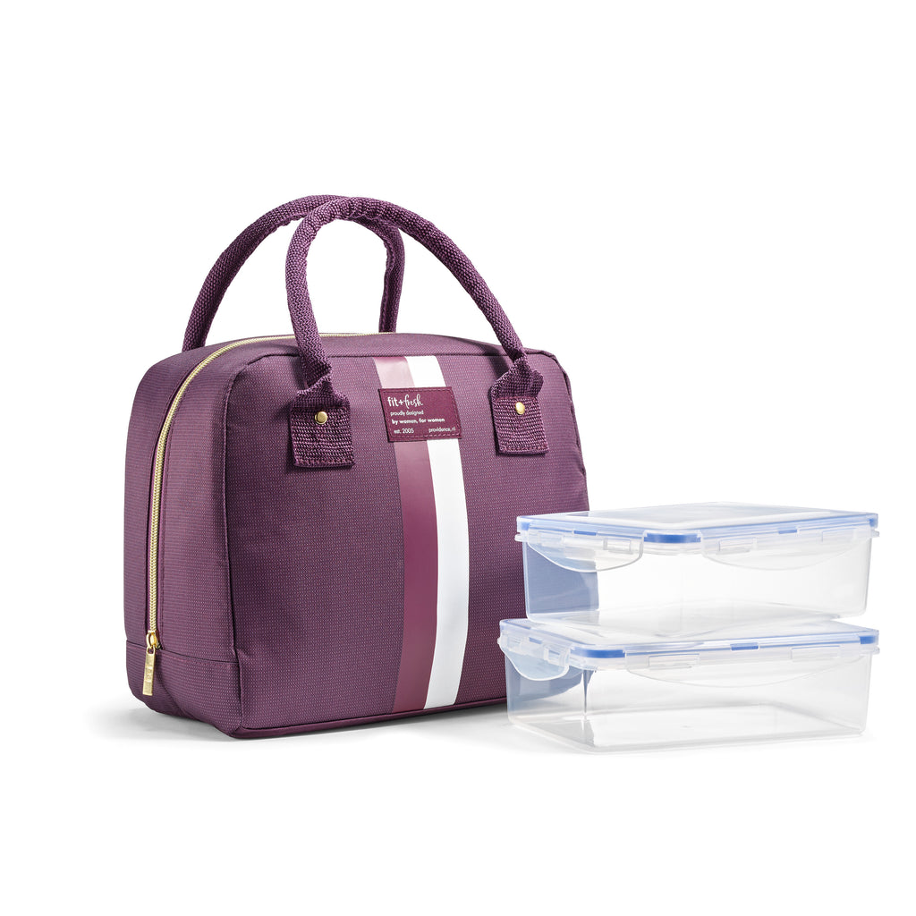 Bloomington Lunch Bag with Lunch Kit, Plum Stripe