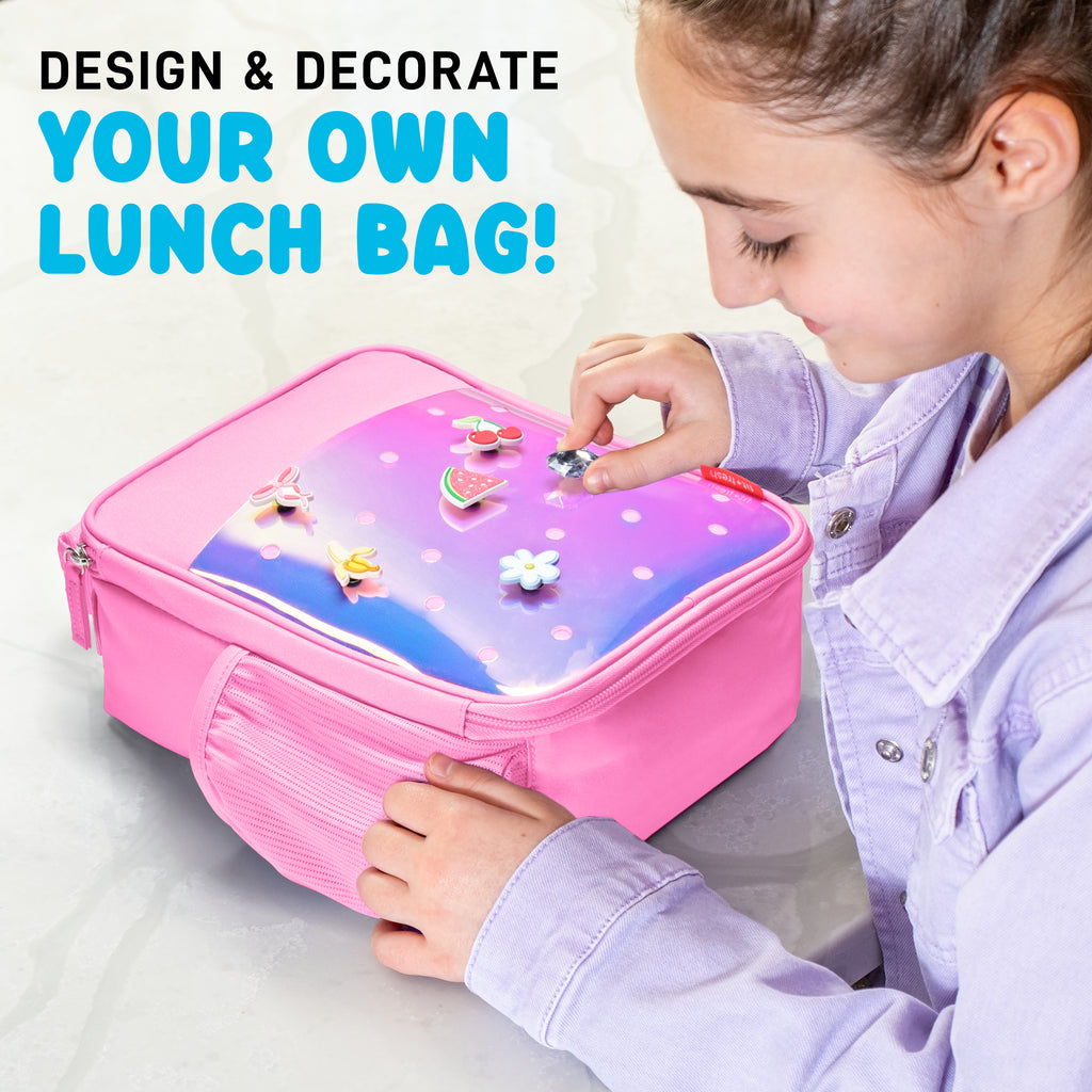 Charm Kids Lunch Bag with 6 Charms, Holographic Pink