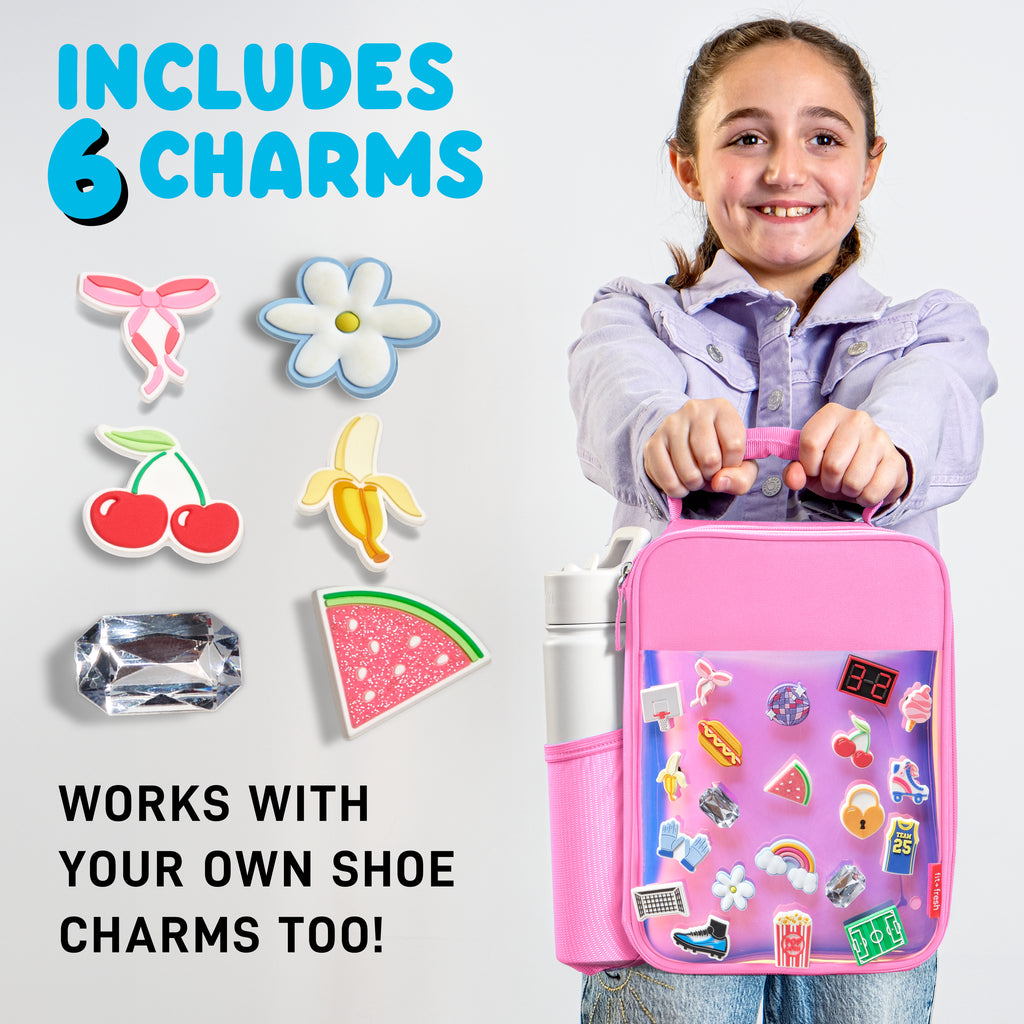 Charm Kids Lunch Bag with 6 Charms, Holographic Pink