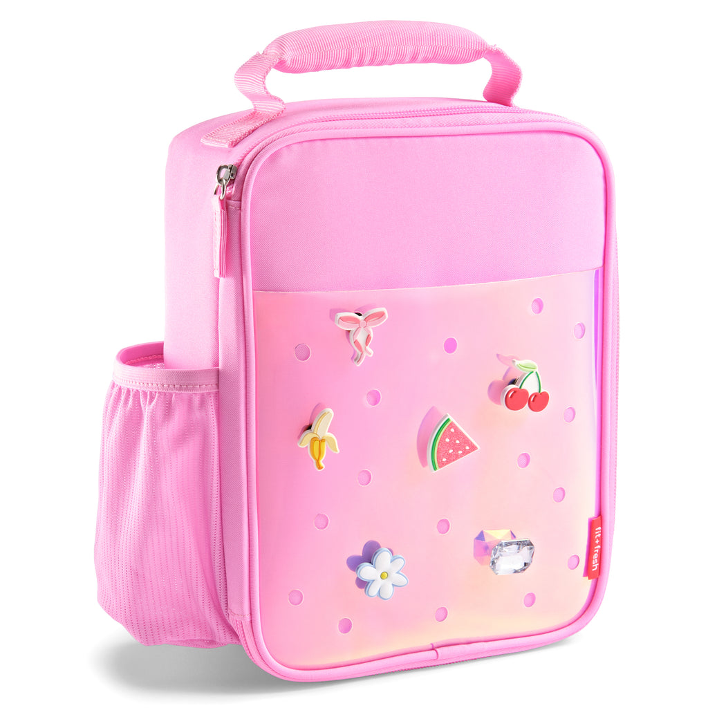 Charm Kids Lunch Bag with 6 Charms, Holographic Pink