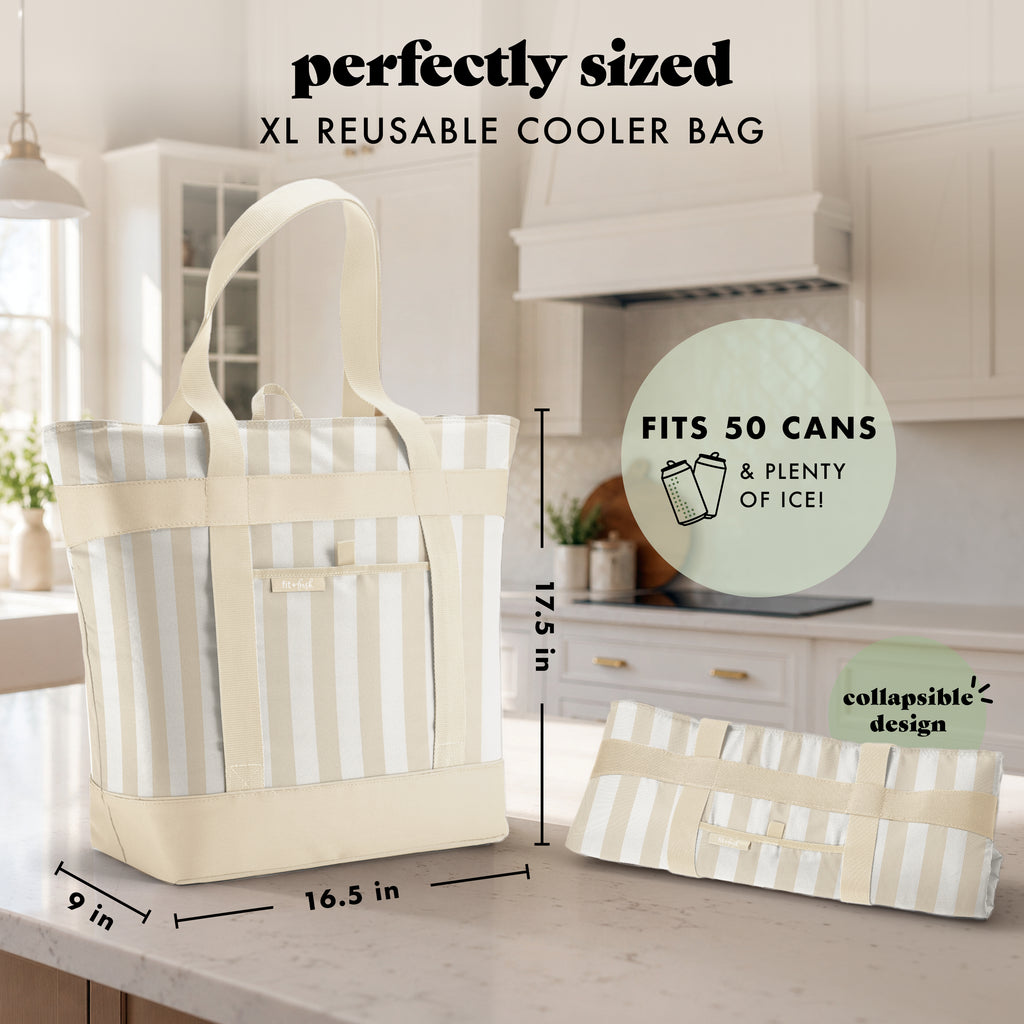 XL Insulated Cooler Tote Bag, Pina Colada Cabana Stripe