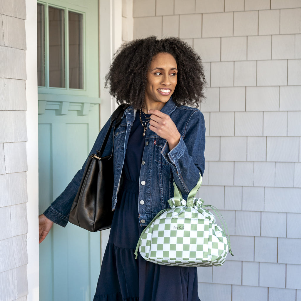 Cromwell Cinch Lunch Tote, Pistachio Checkerboard