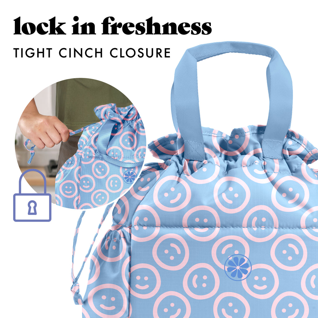 Cromwell Cinch Lunch Tote with Lunch Kit, Bubble Gum Smiles