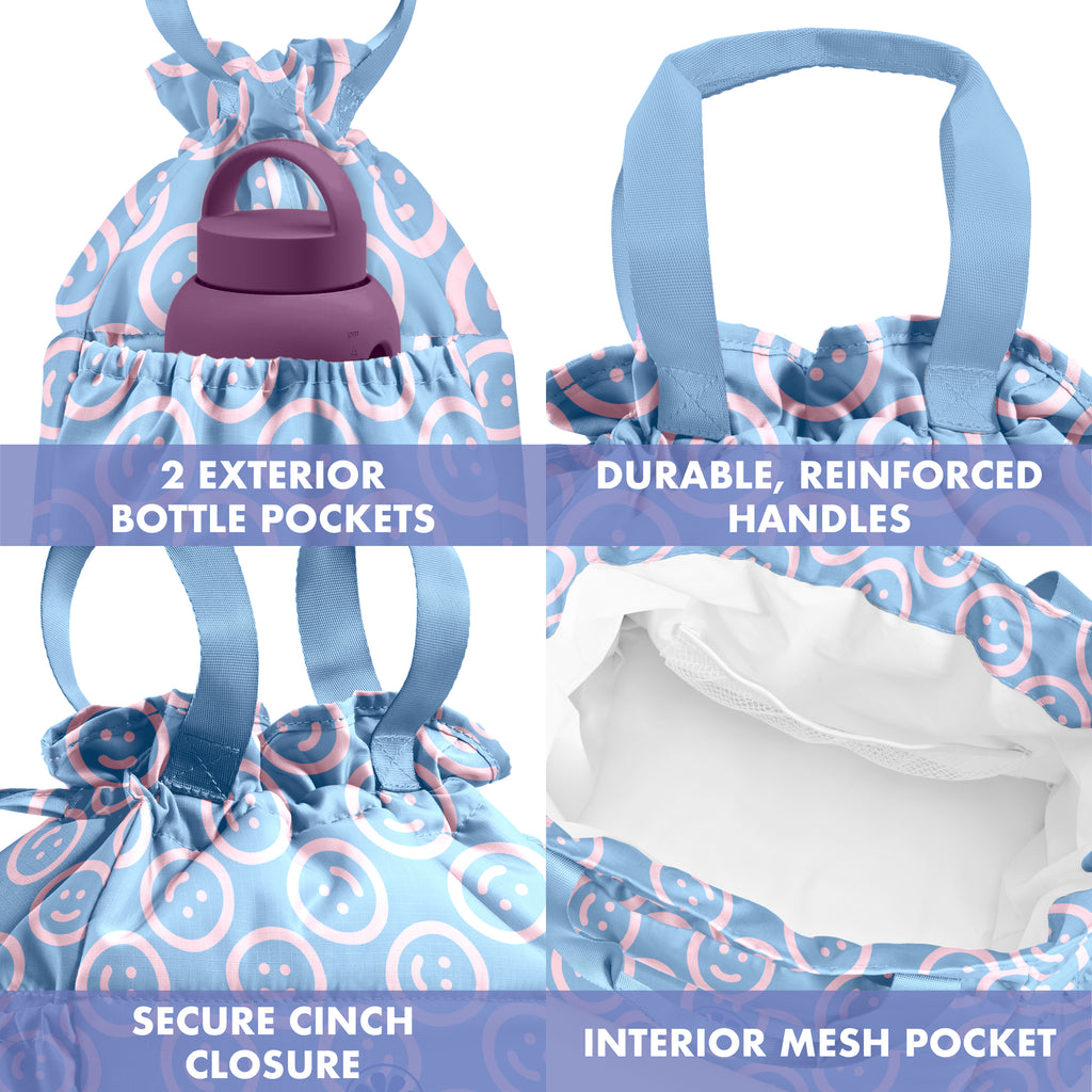 Cromwell Cinch Lunch Tote with Lunch Kit, Bubble Gum Smiles