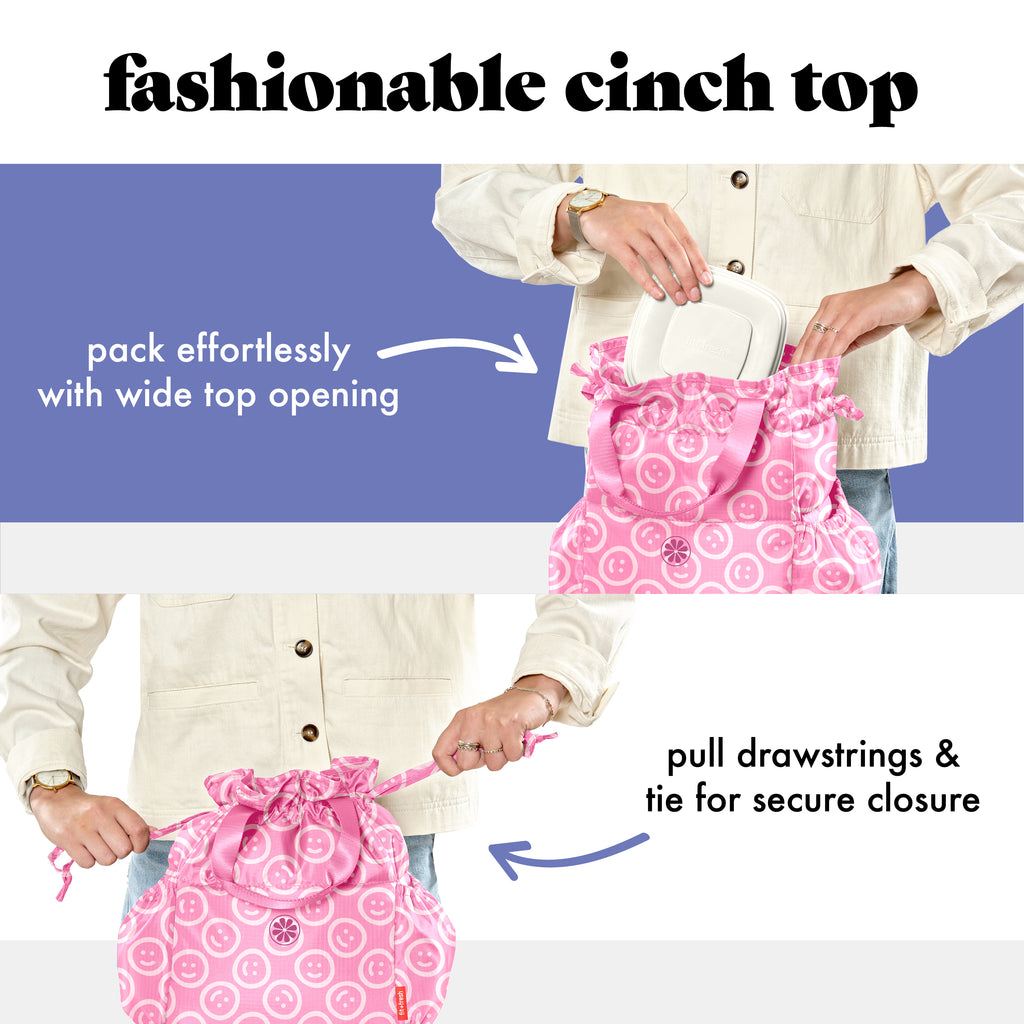 Cromwell Cinch Lunch Tote with Lunch Kit, Fuchsia Pink Smiles