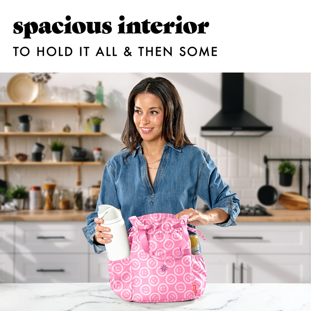 Cromwell Cinch Lunch Tote with Lunch Kit, Fuchsia Pink Smiles