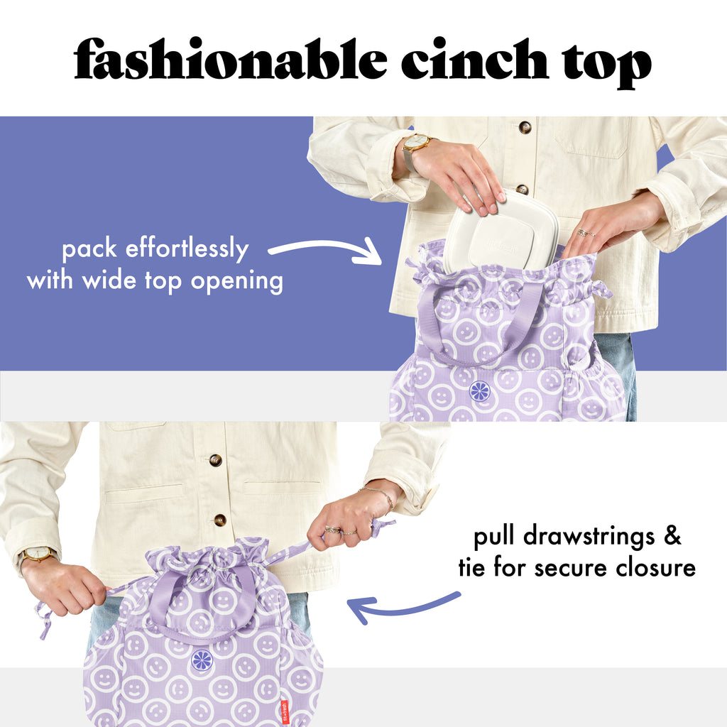 Cromwell Cinch Lunch Tote with Lunch Kit, Lavender Smiles