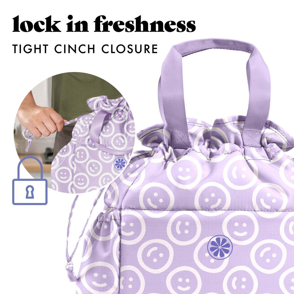 Cromwell Cinch Lunch Tote with Lunch Kit, Lavender Smiles