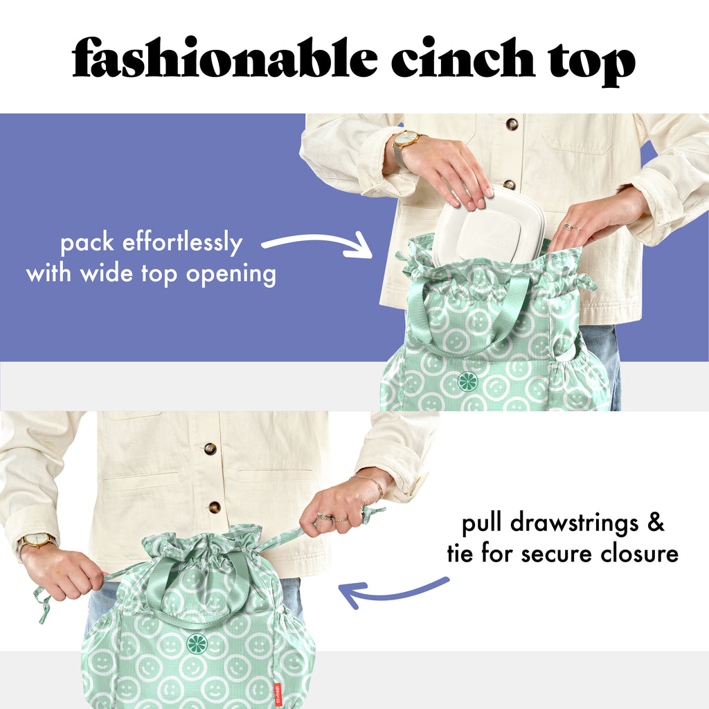 Cromwell Cinch Lunch Tote with Lunch Kit, Mint Smiles