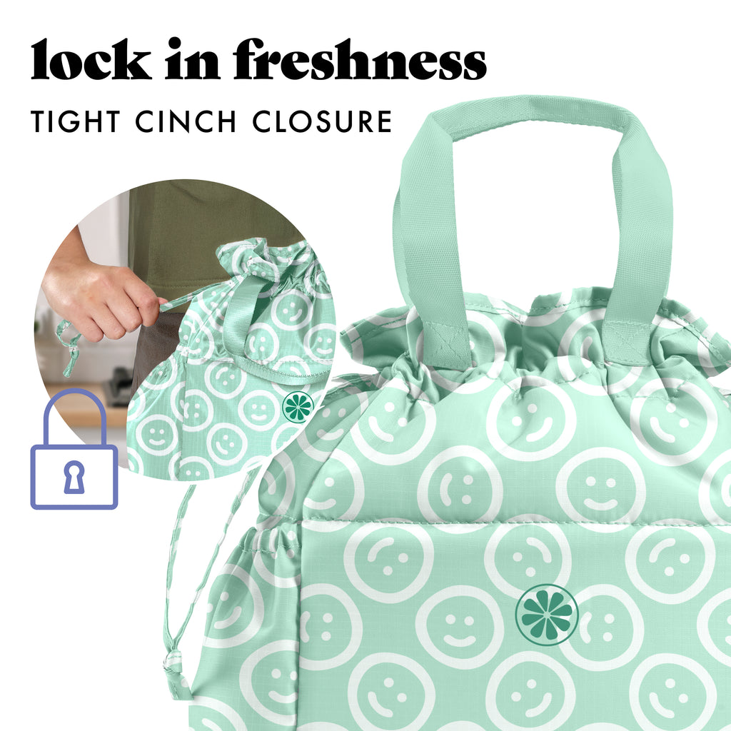Cromwell Cinch Lunch Tote with Lunch Kit, Mint Smiles