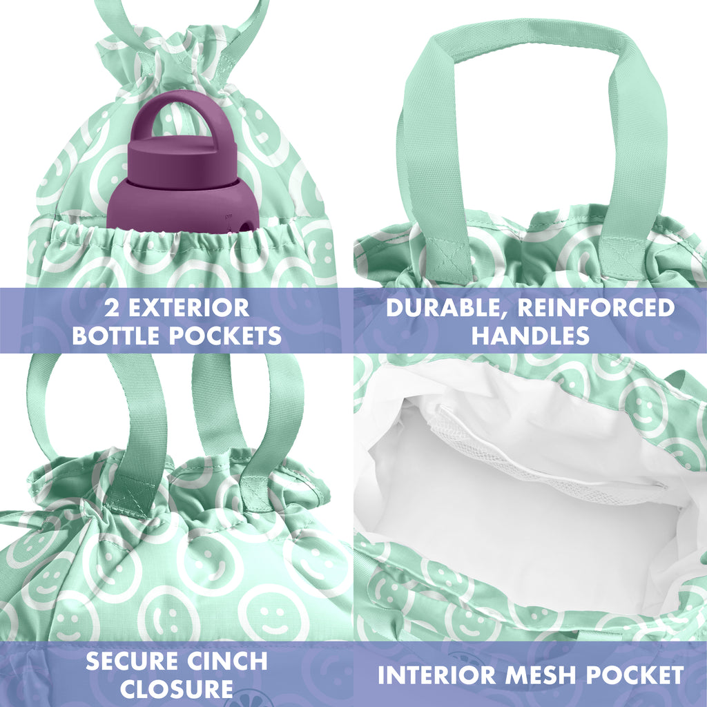 Cromwell Cinch Lunch Tote with Lunch Kit, Mint Smiles