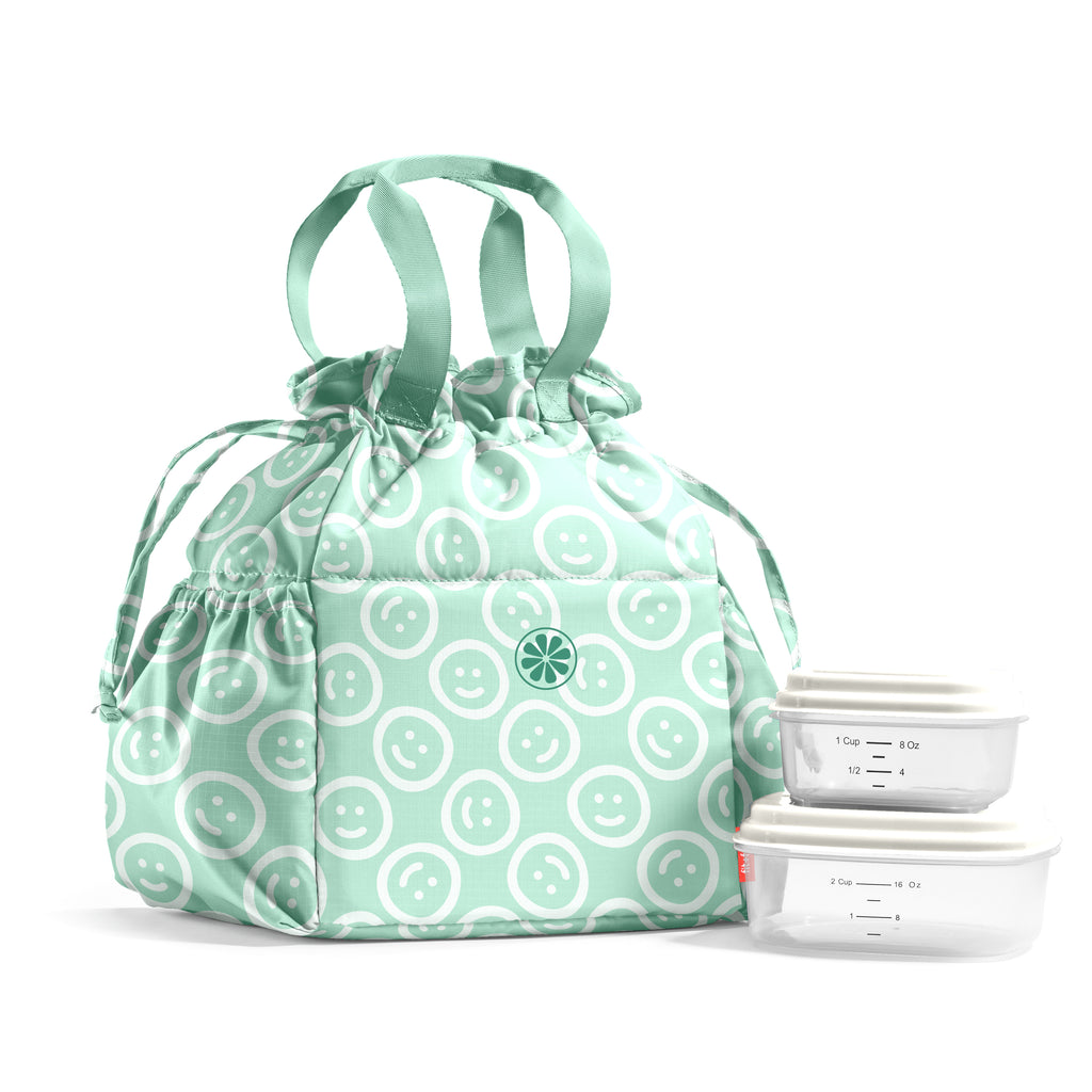Cromwell Cinch Lunch Tote with Lunch Kit, Mint Smiles