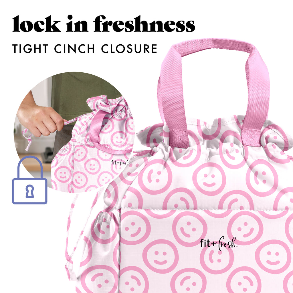 Cromwell Cinch Lunch Tote with Lunch Kit, Pink Smiles