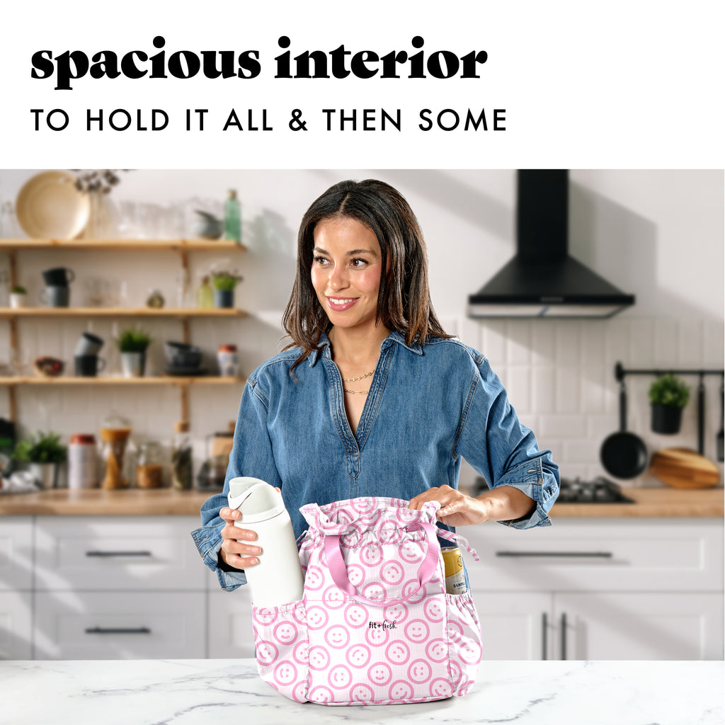 Cromwell Cinch Lunch Tote with Lunch Kit, Pink Smiles