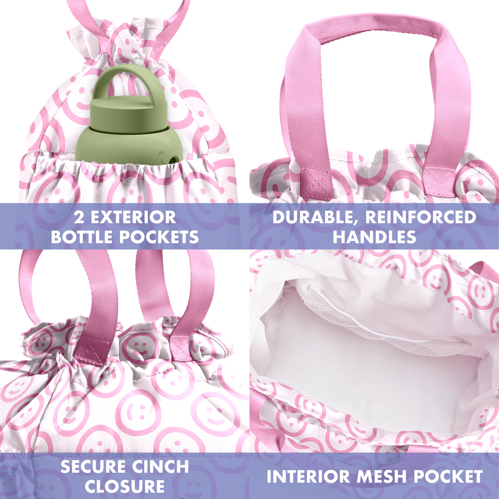 Cromwell Cinch Lunch Tote with Lunch Kit, Pink Smiles