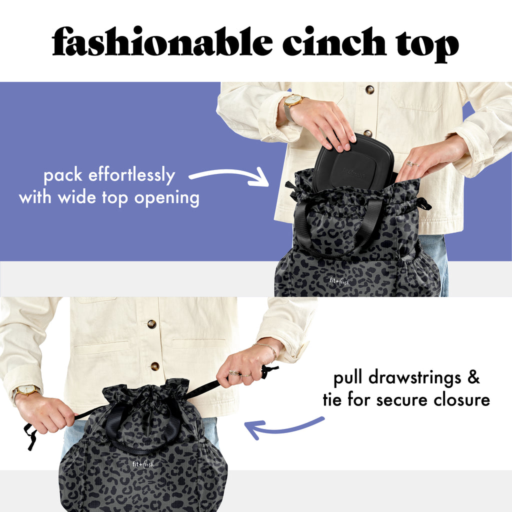 Cromwell Cinch Lunch Tote with Lunch Kit, Charcoal Cheetah