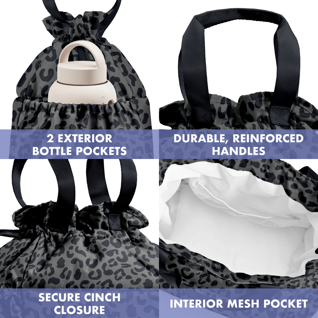 Cromwell Cinch Lunch Tote with Lunch Kit, Charcoal Cheetah