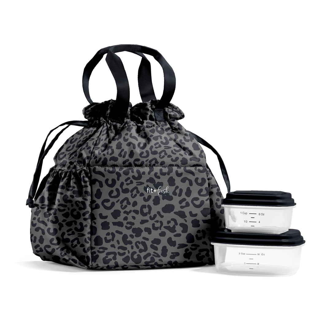 Cromwell Cinch Lunch Tote with Lunch Kit, Charcoal Cheetah