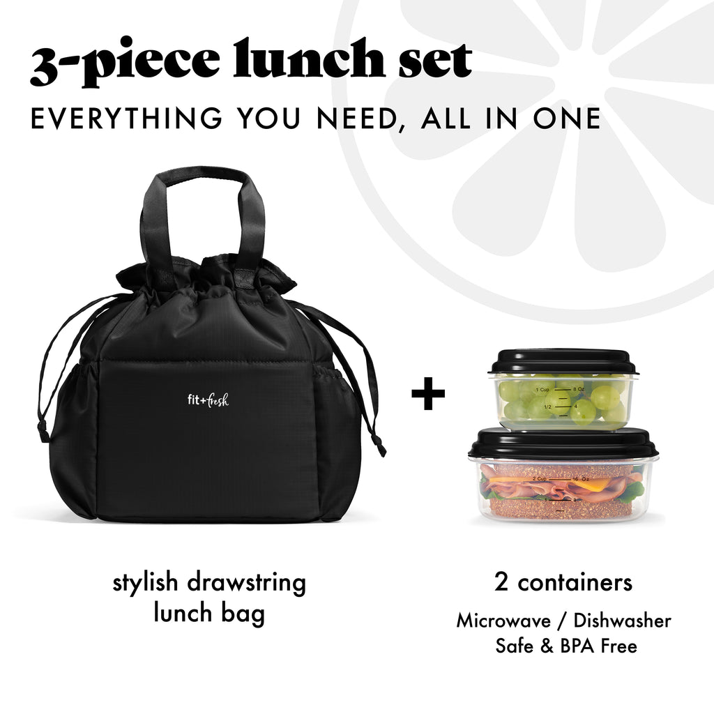 Cromwell Cinch Lunch Tote with Lunch Kit, Black
