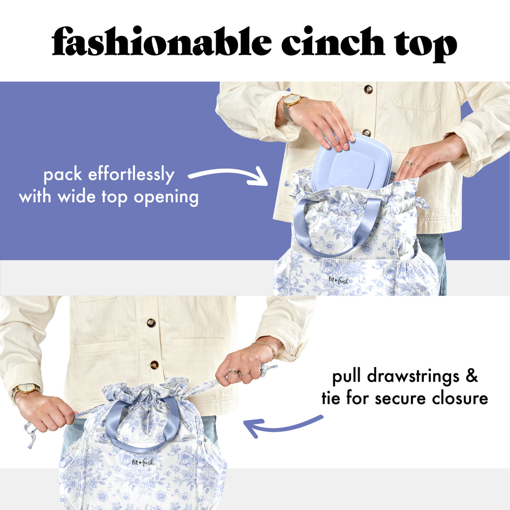 Cromwell Cinch Lunch Tote with Lunch Kit, Cornflower Floral Toile