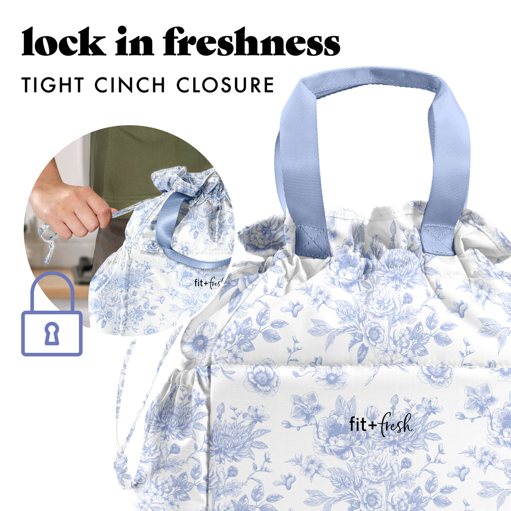 Cromwell Cinch Lunch Tote with Lunch Kit, Cornflower Floral Toile
