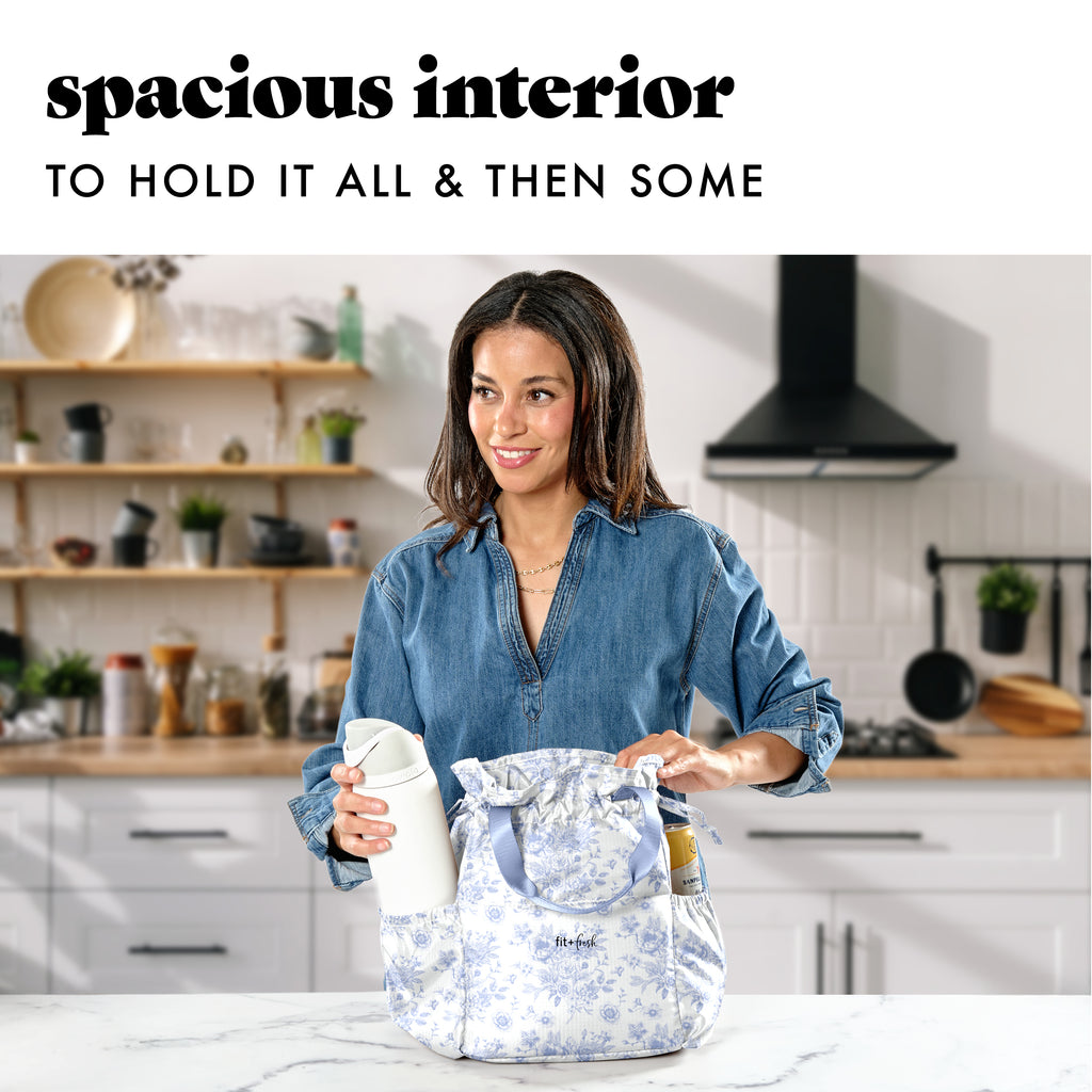 Cromwell Cinch Lunch Tote with Lunch Kit, Cornflower Floral Toile