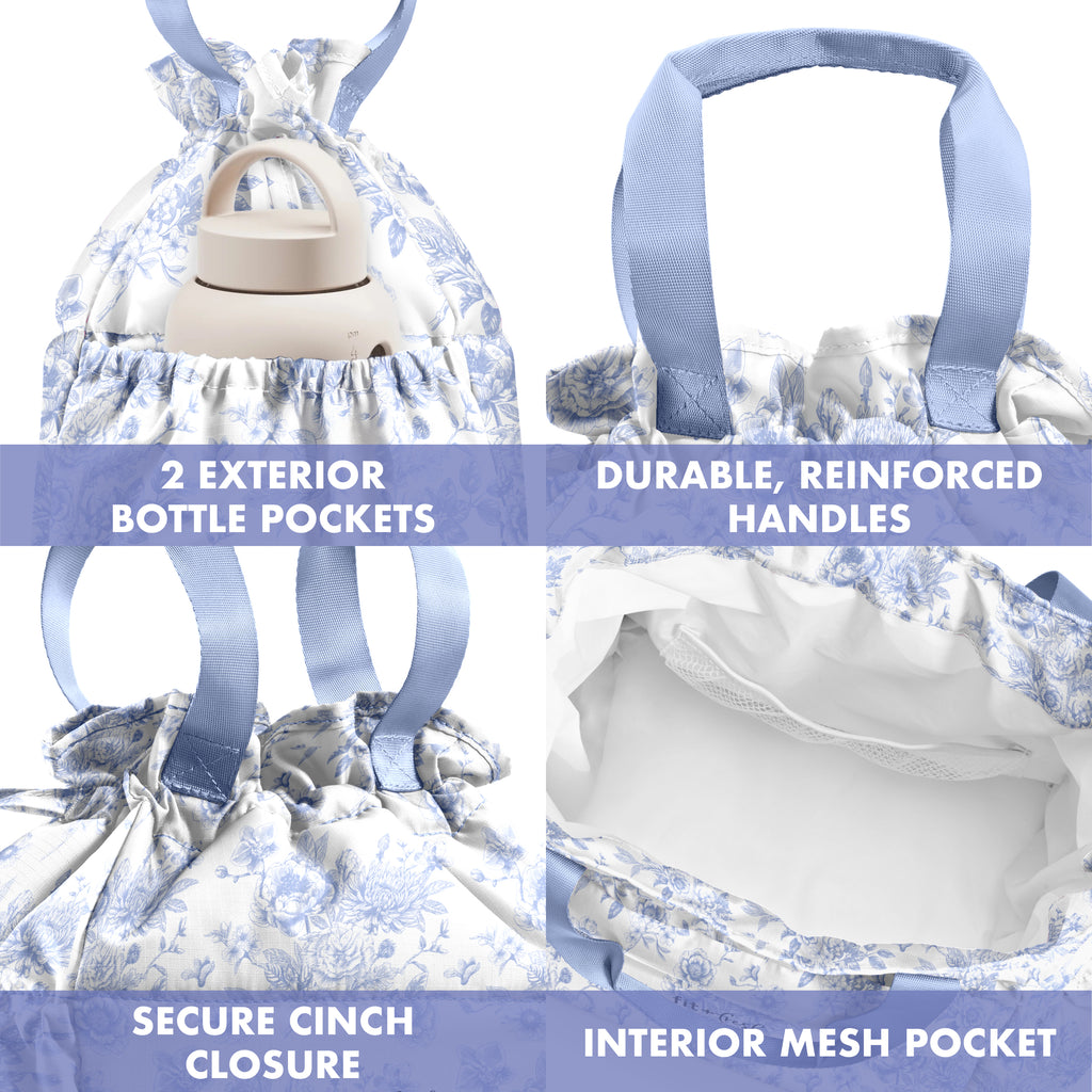 Cromwell Cinch Lunch Tote with Lunch Kit, Cornflower Floral Toile