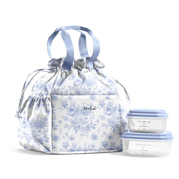 Cromwell Cinch Lunch Tote with Lunch Kit, Cornflower Floral Toile