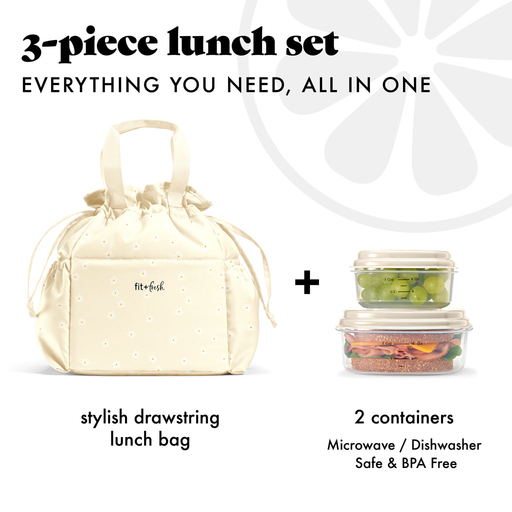 Cromwell Cinch Lunch Tote with Lunch Kit, Ivory Daisy