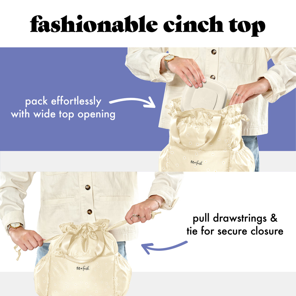 Cromwell Cinch Lunch Tote with Lunch Kit, Ivory Daisy