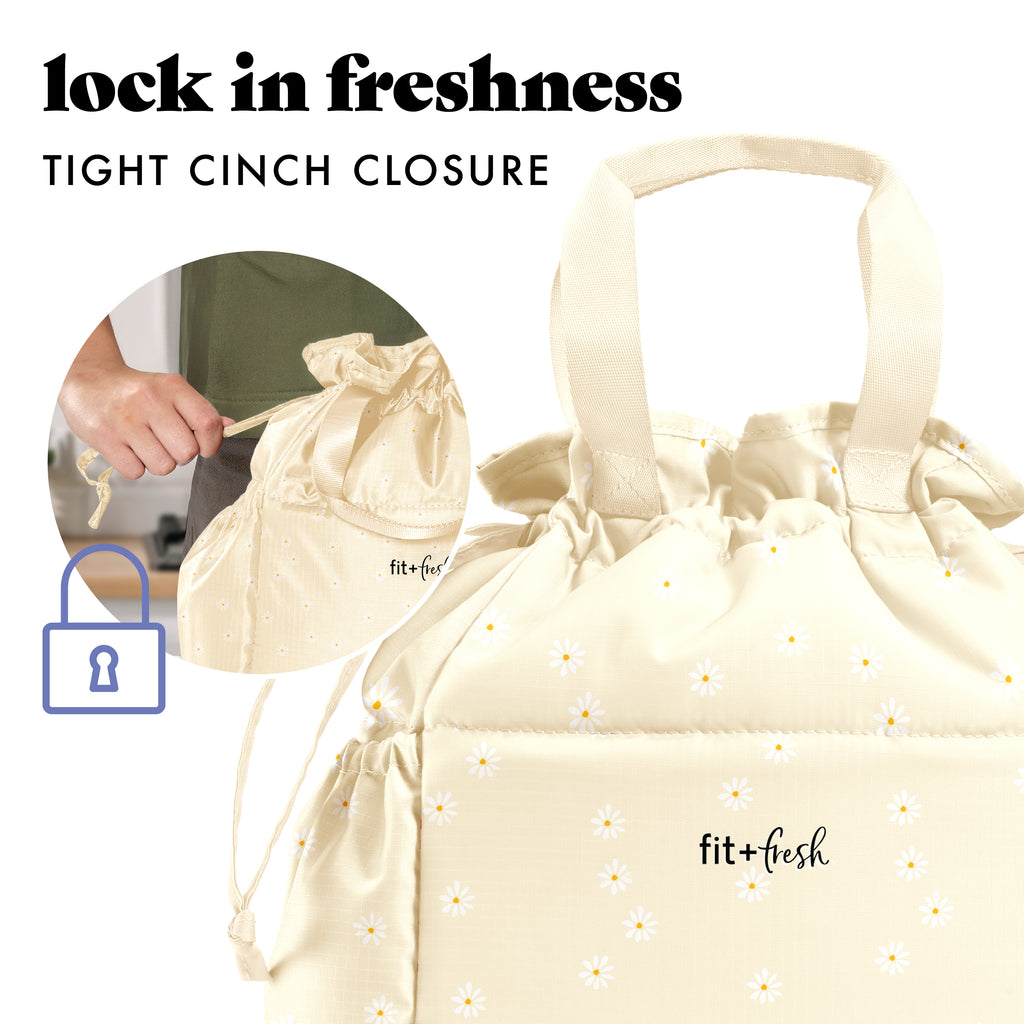 Cromwell Cinch Lunch Tote with Lunch Kit, Ivory Daisy