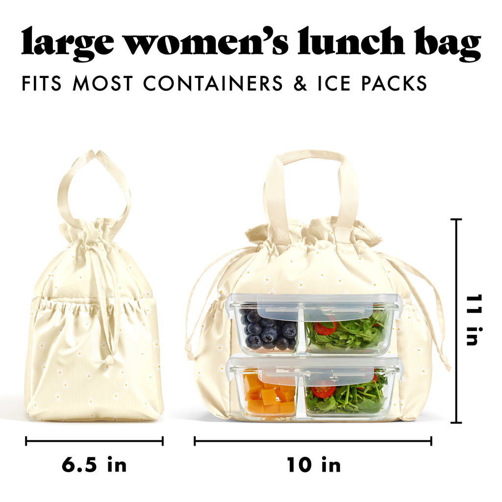 Cromwell Cinch Lunch Tote with Lunch Kit, Ivory Daisy