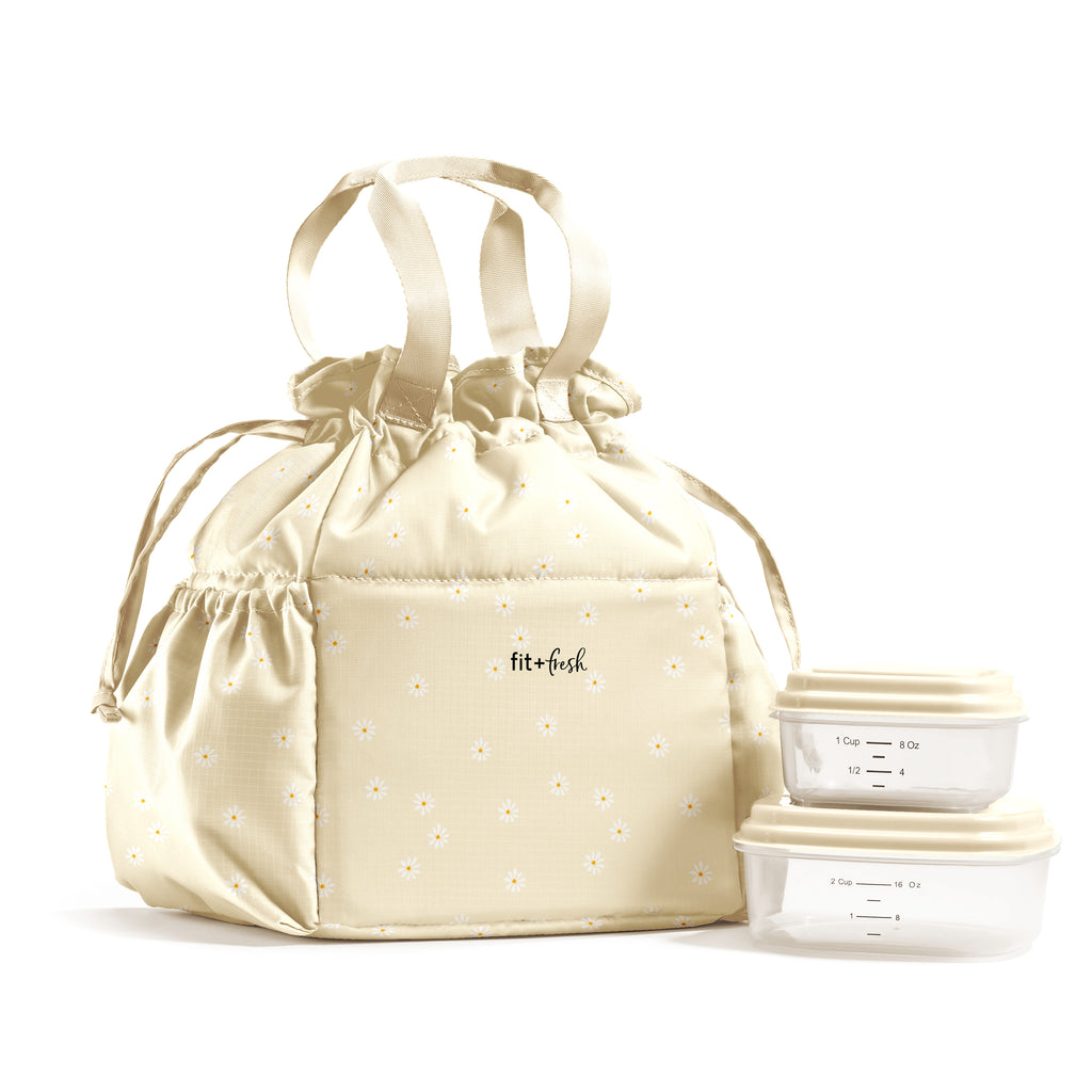 Cromwell Cinch Lunch Tote with Lunch Kit, Ivory Daisy