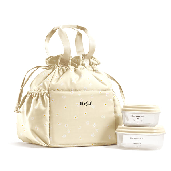 Cromwell Cinch Lunch Tote with Lunch Kit, Ivory Daisy