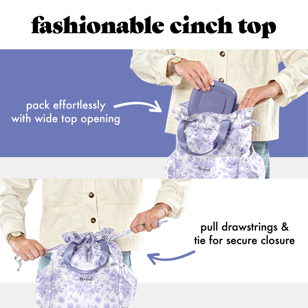 Cromwell Cinch Lunch Tote with Lunch Kit, Lavender Floral Toile