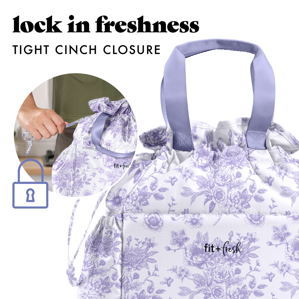 Cromwell Cinch Lunch Tote with Lunch Kit, Lavender Floral Toile