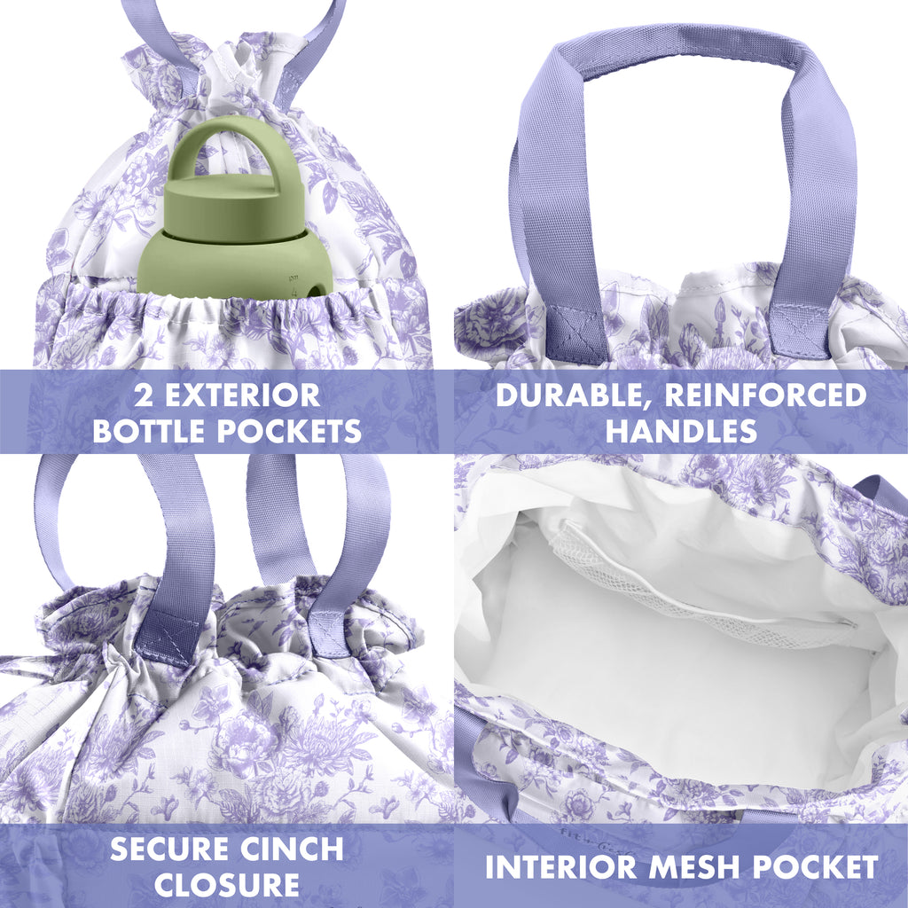 Cromwell Cinch Lunch Tote with Lunch Kit, Lavender Floral Toile