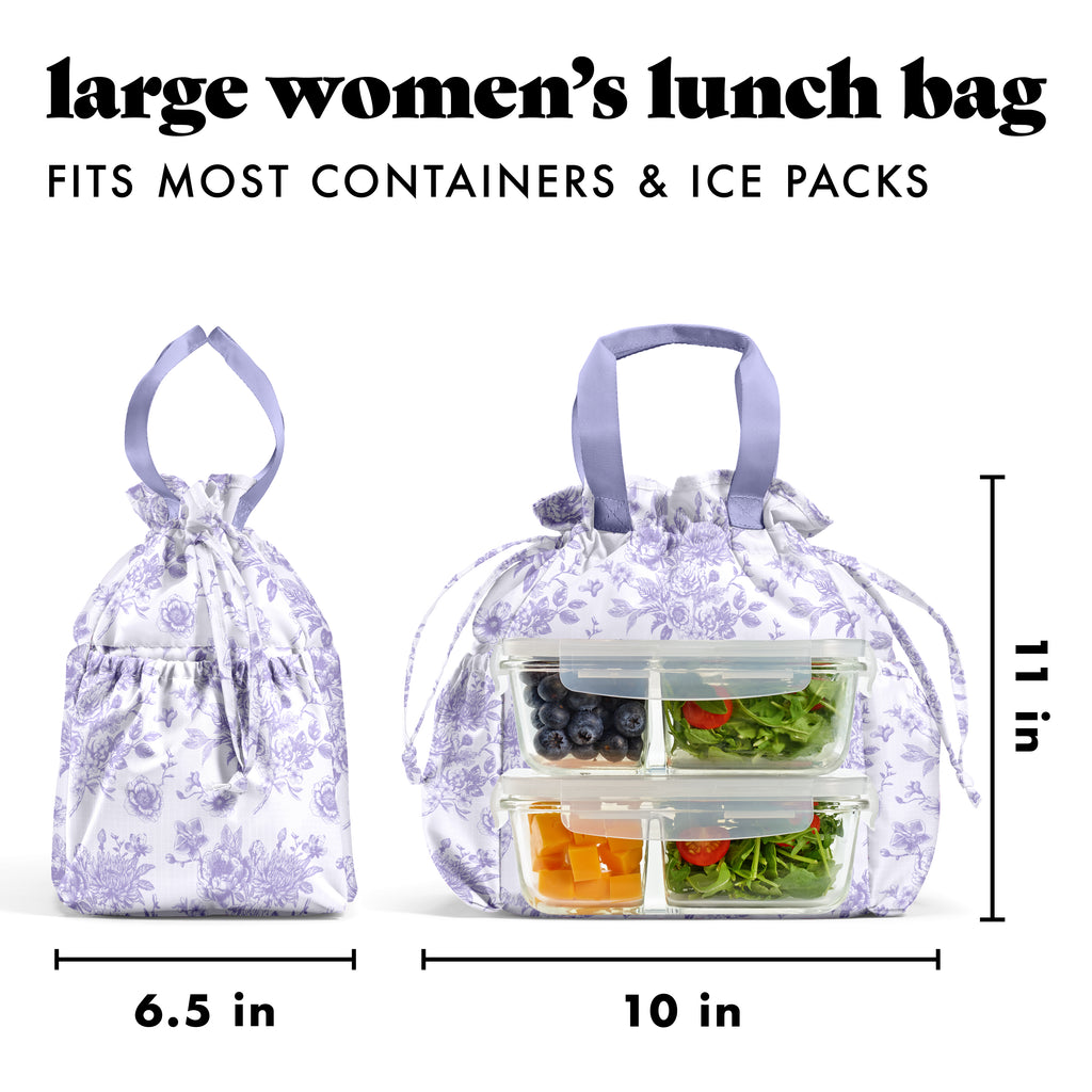 Cromwell Cinch Lunch Tote with Lunch Kit, Lavender Floral Toile