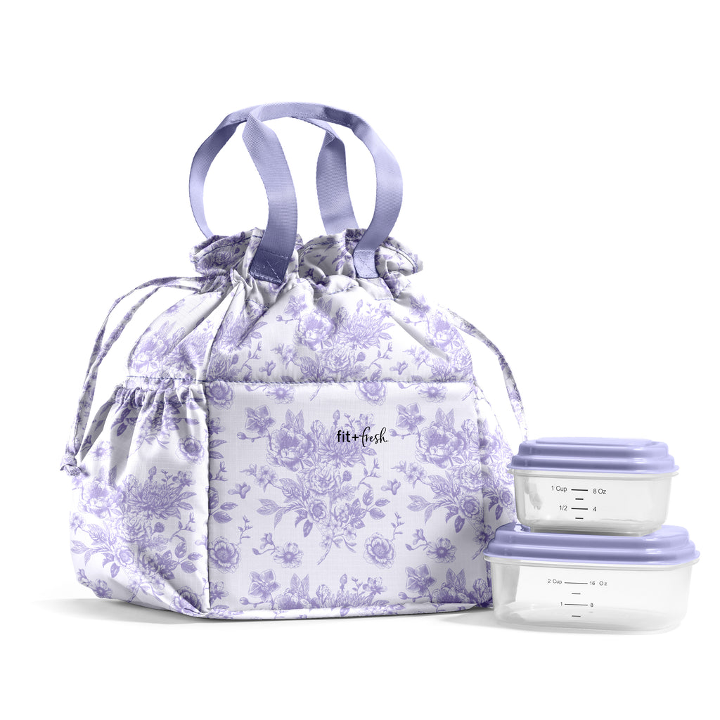 Cromwell Cinch Lunch Tote with Lunch Kit, Lavender Floral Toile