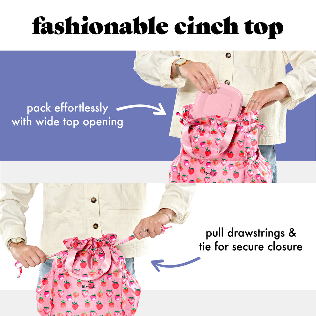 Cromwell Cinch Lunch Tote with Lunch Kit, Pink Strawberries