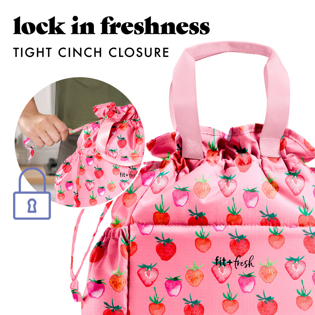 Cromwell Cinch Lunch Tote with Lunch Kit, Pink Strawberries