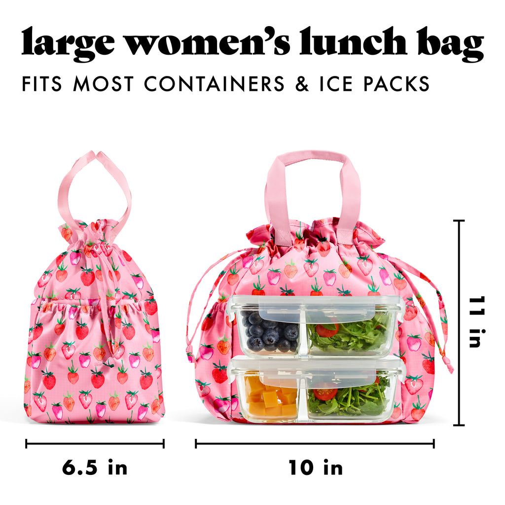 Cromwell Cinch Lunch Tote with Lunch Kit, Pink Strawberries