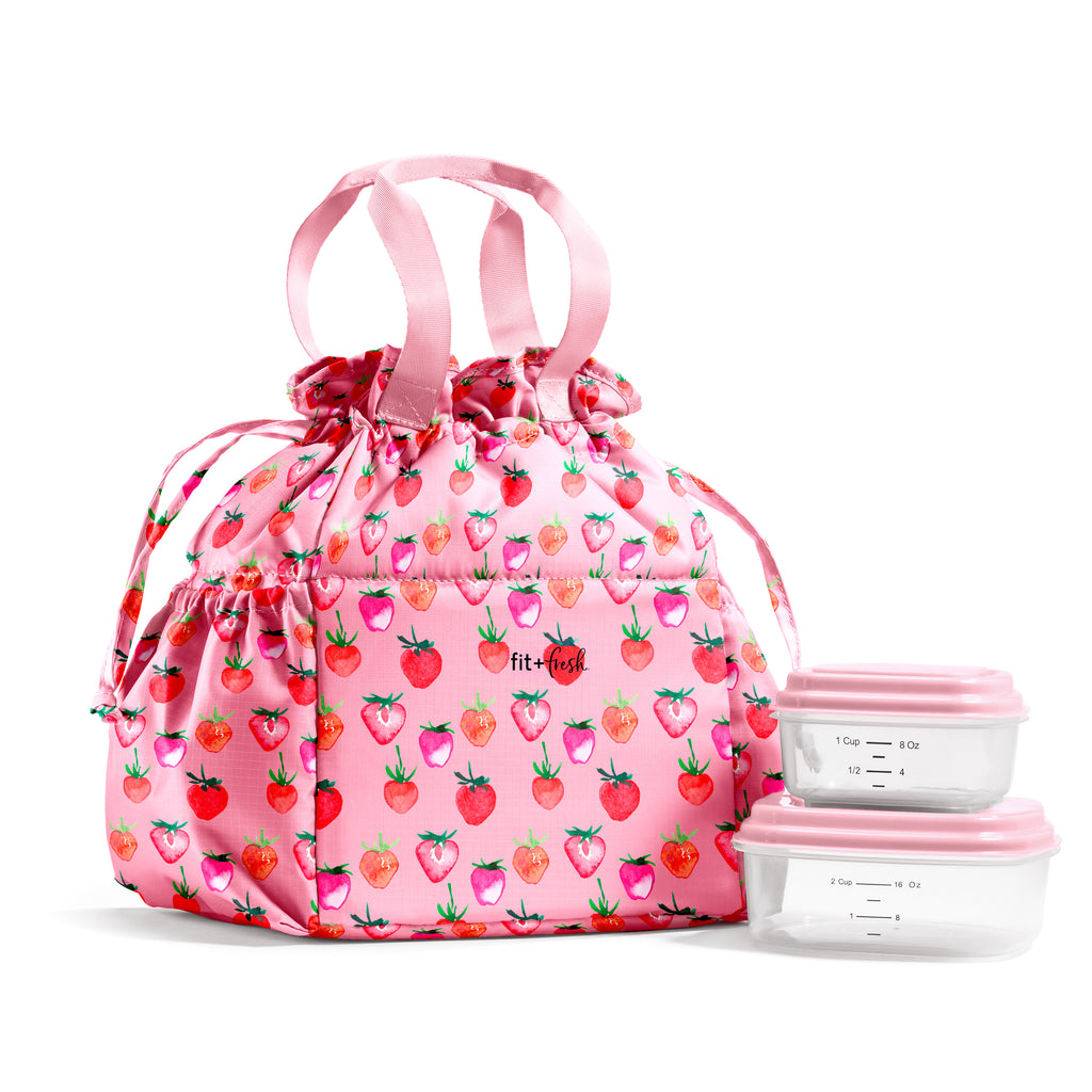 Cromwell Cinch Lunch Tote with Lunch Kit, Pink Strawberries