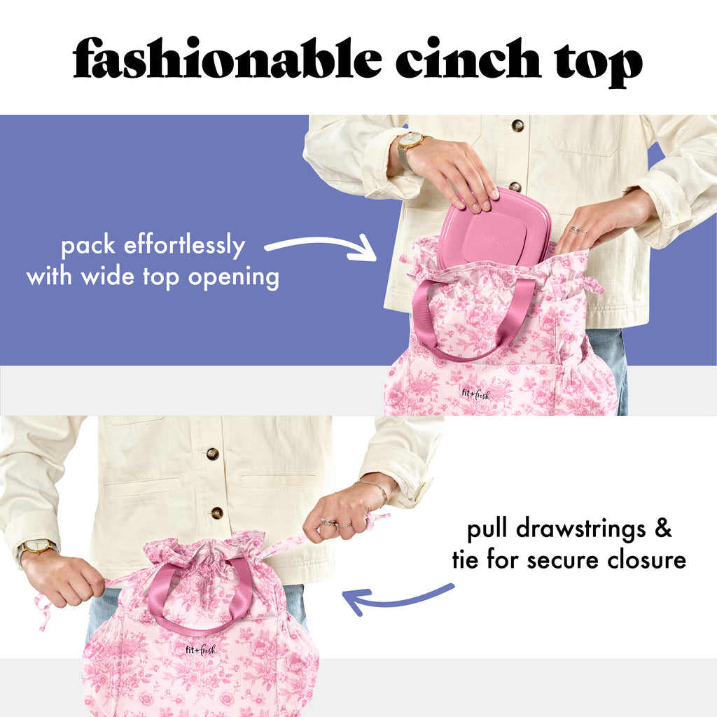 Cromwell Cinch Lunch Tote with Lunch Kit, Pink Floral Toile
