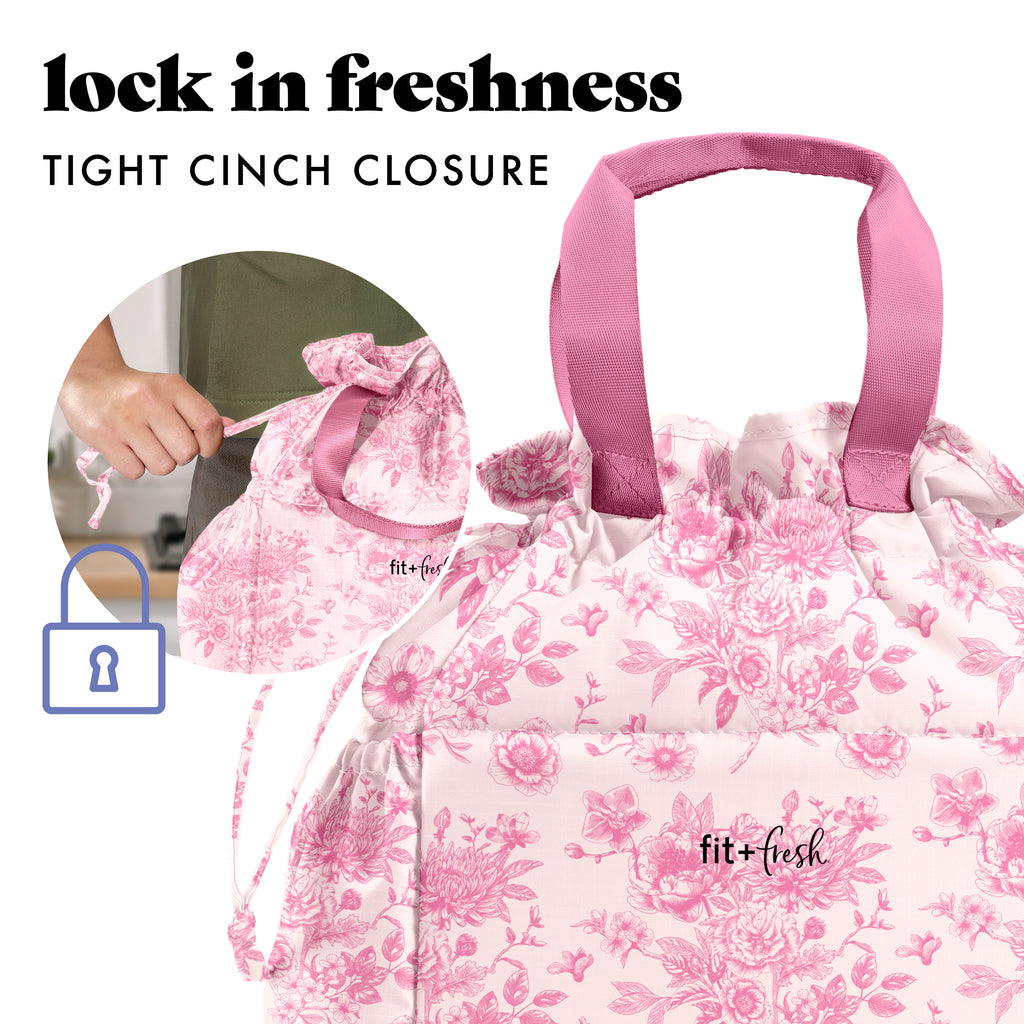 Cromwell Cinch Lunch Tote with Lunch Kit, Pink Floral Toile
